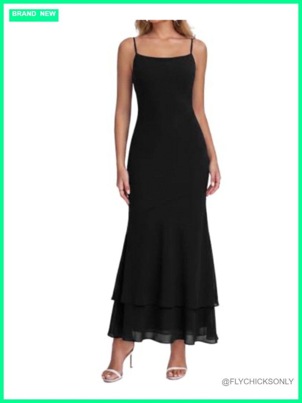 Floral Bodycon Maxi Dress Adjustable Spaghetti Strap Ruffle Hem Formal